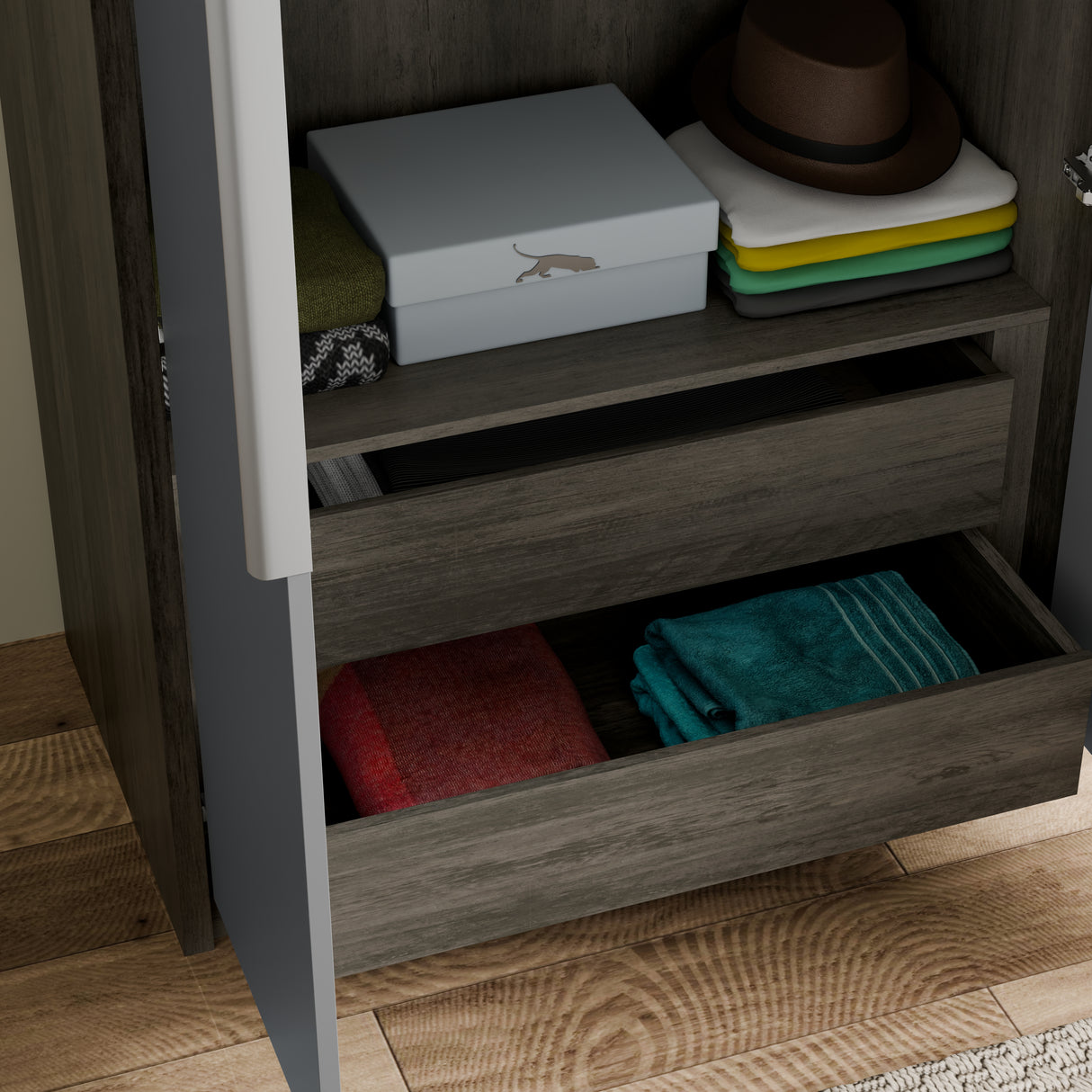 Skova Double Wardrobe with Drawers & Clothes Rail