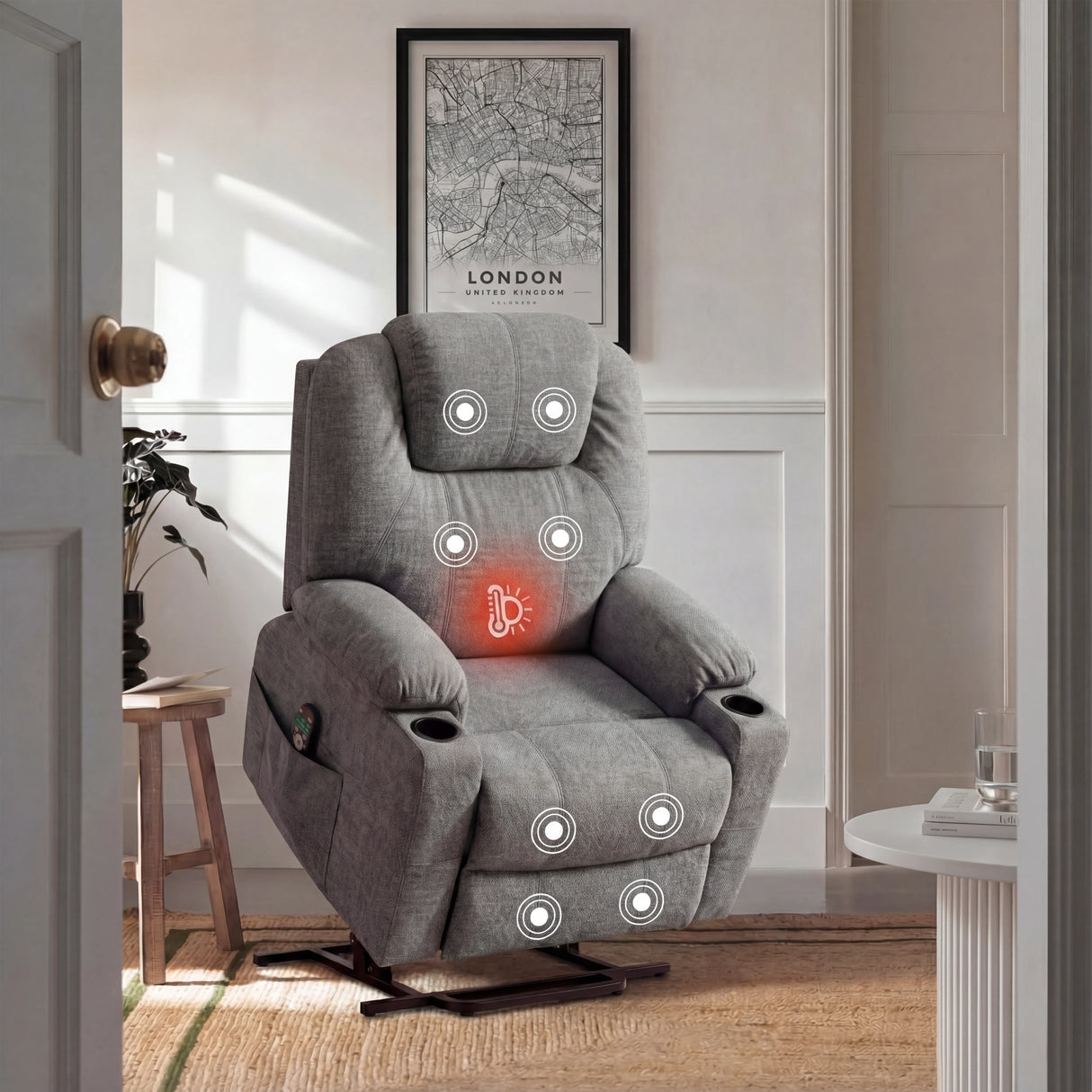 Riser Recliner Chair With Cup Holder, Heat and Massage