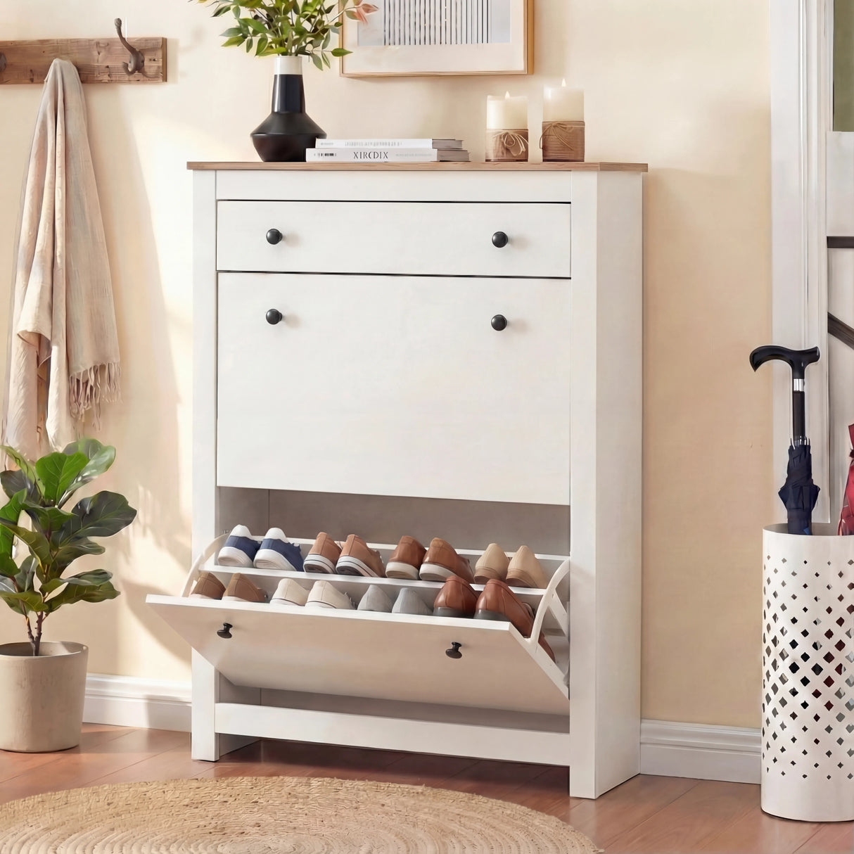 Modern Shoe Cabinet With Drawers | 2 Door Shoe Storage