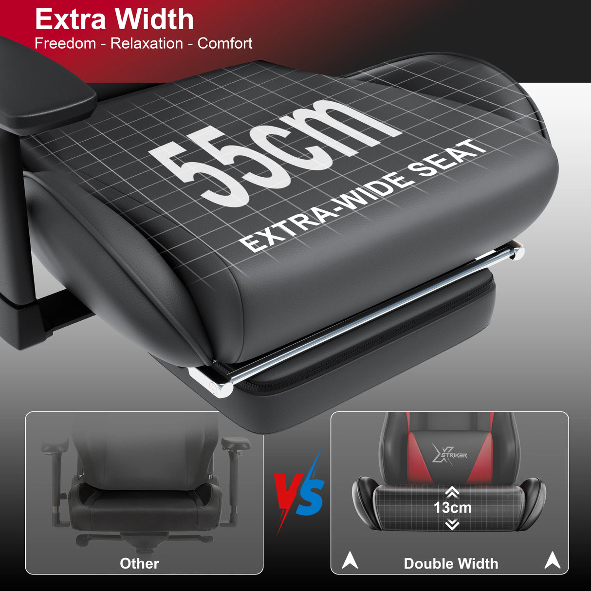 Xstriker Gaming Chair with Footrest, Wide Seat & 3D Armrest