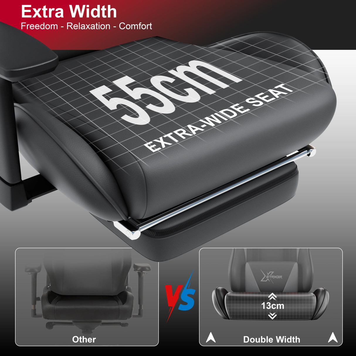 Xstriker Gaming Chair with Footrest, Wide Seat & 3D Armrest