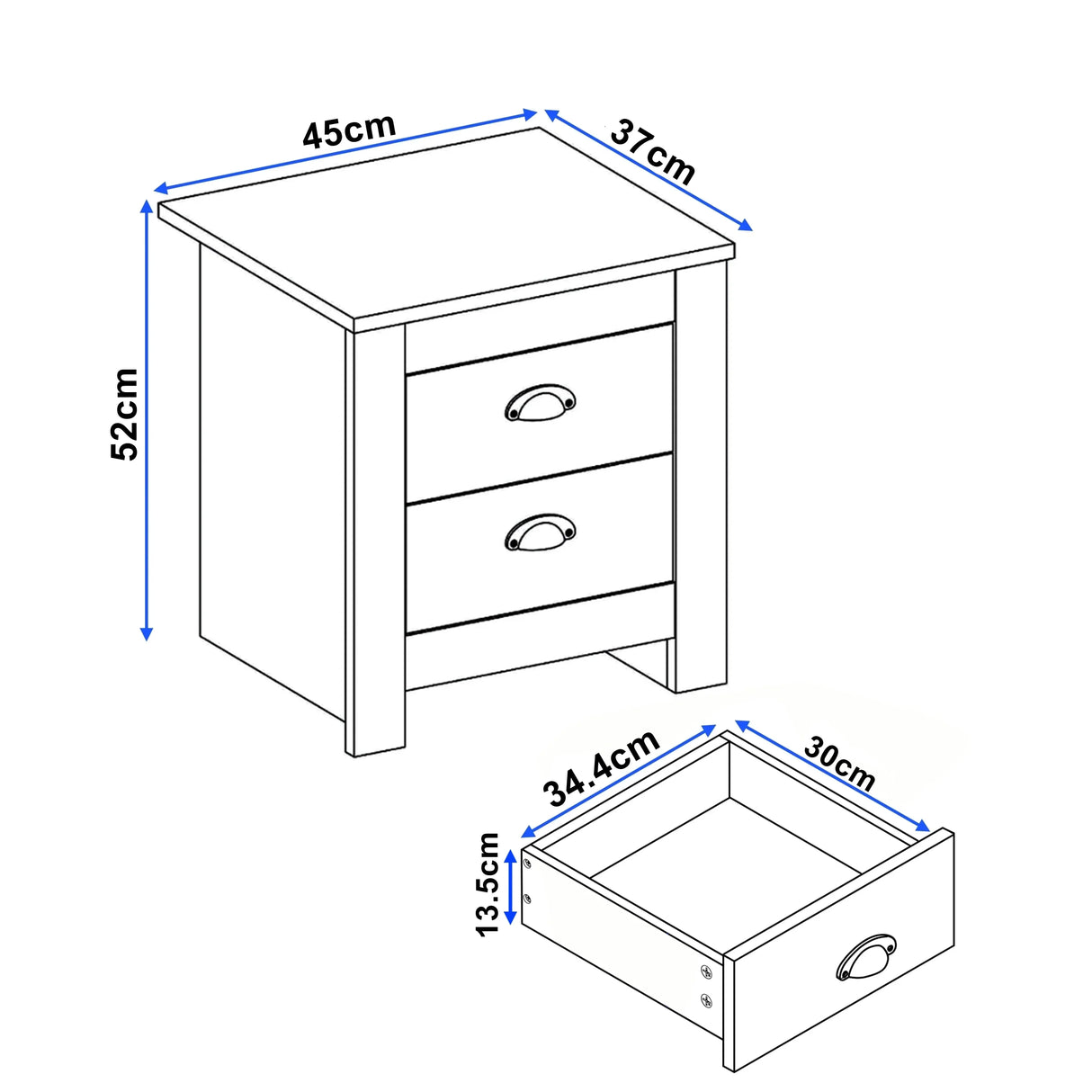 2 Drawer Bedside Table - Nightstand With Drawers