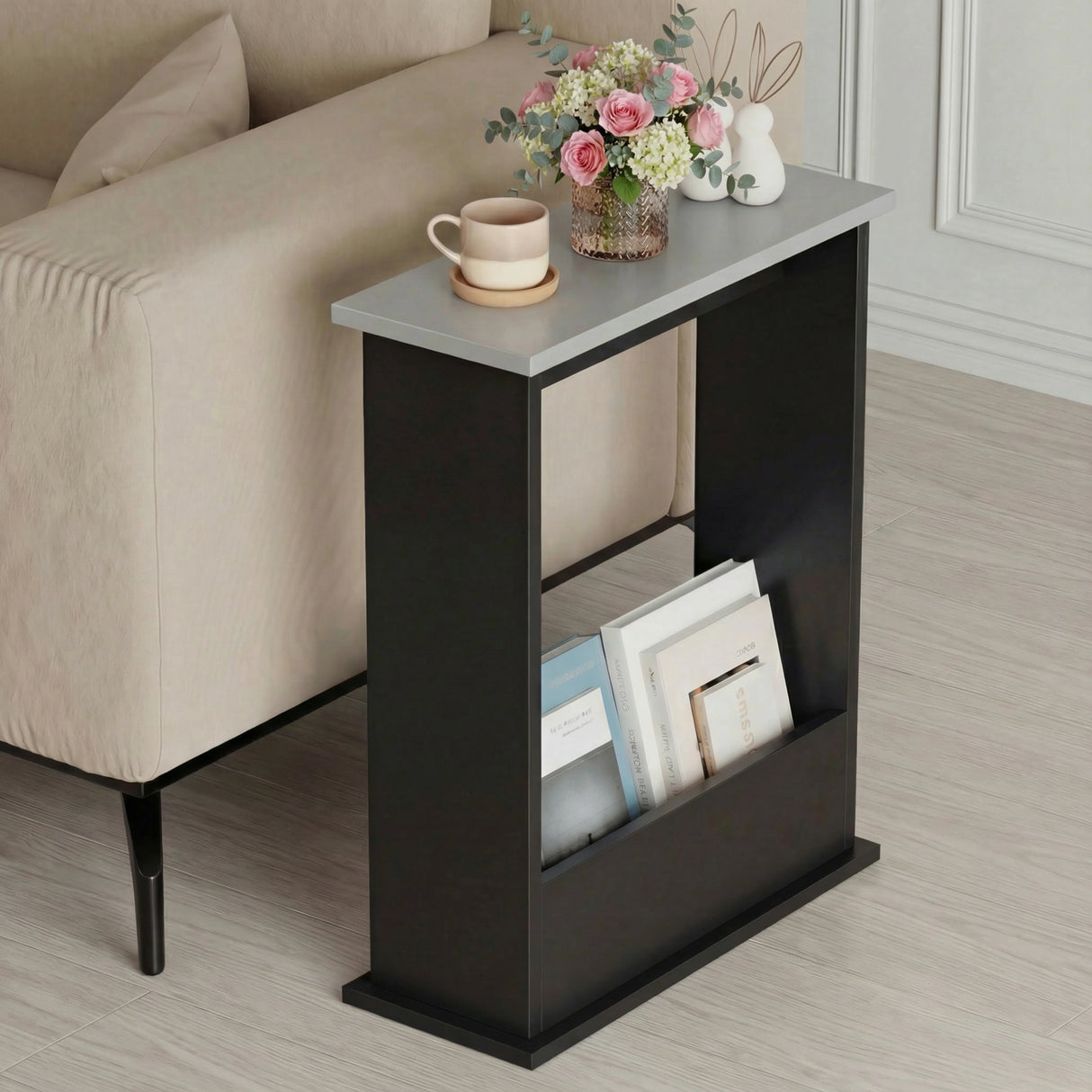 Small Narrow Side Table with Storage - Slim Sofa End Table