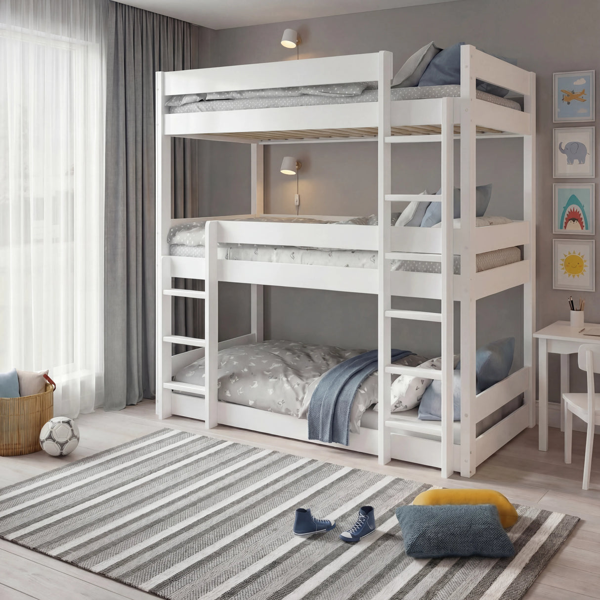 Wooden High Sleeper Triple Bunk Bed