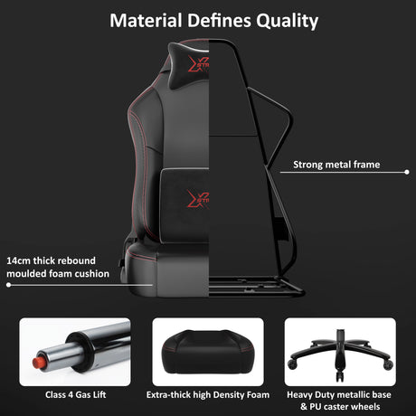 Office Gaming Chair with Wide Seat PC Computer Gamer Chair Xstriker features strong metal frame, 14cm thick foam cushion, and Class 4 gas lift.
