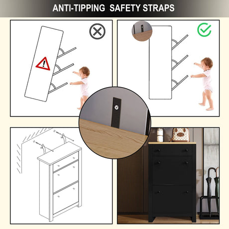Anti-tipping black shoe cabinet from Dream Home Store in UK, designed for secure storage.