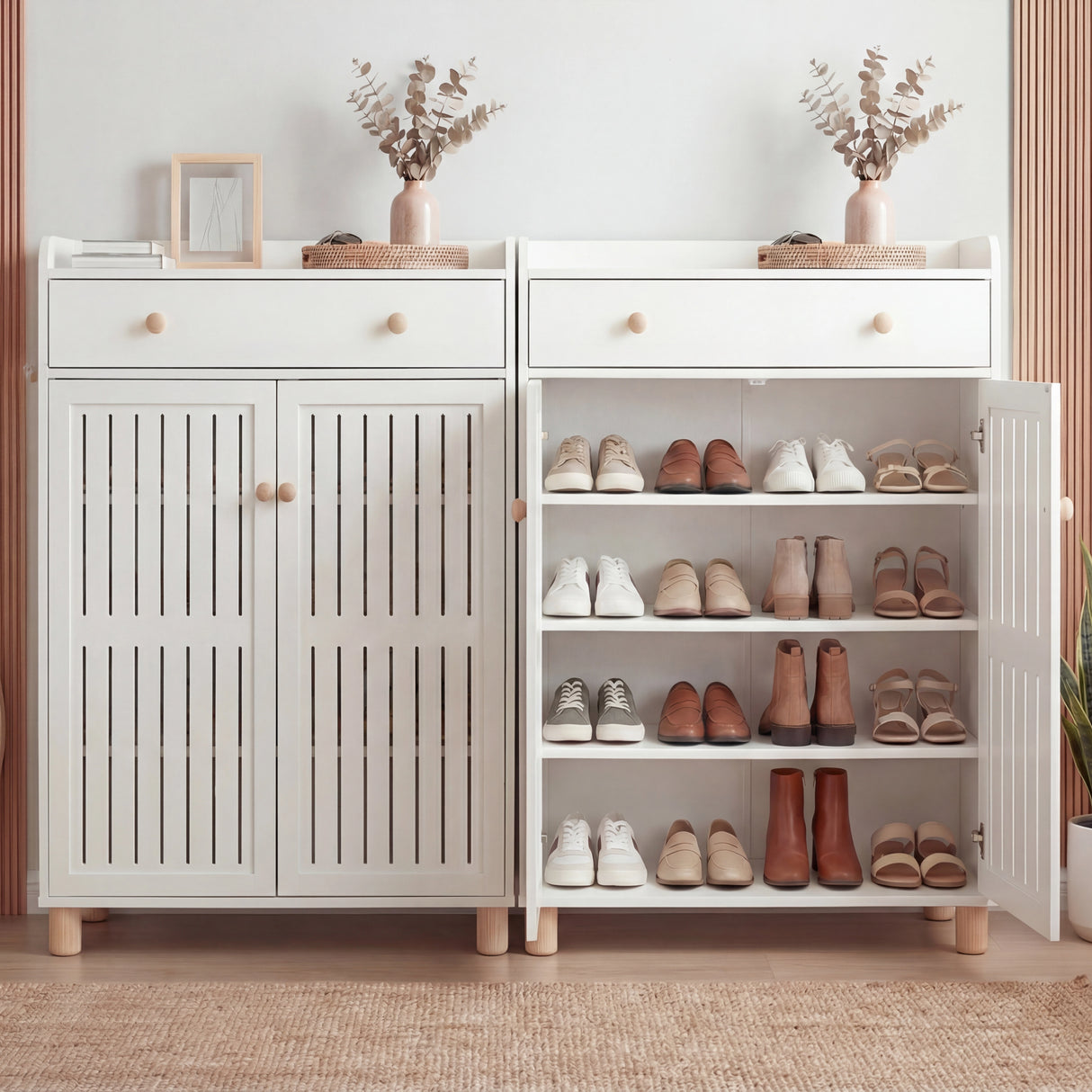 4-Tier Shoe Storage Cabinet with Adjustable Shelves Hallway