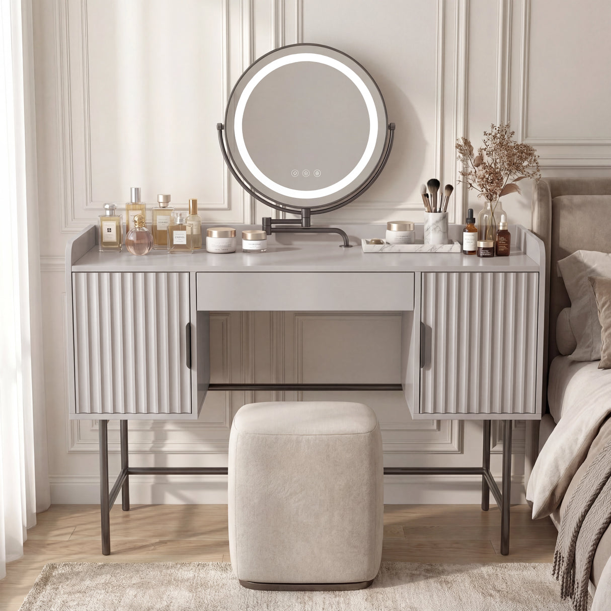 Flutrina Dressing Table with LED Mirror Makeup Vanity Desk