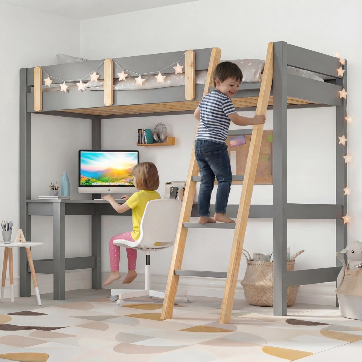 Bunk Bed With Desk - High Sleeper Loft Bed Frame For Kids