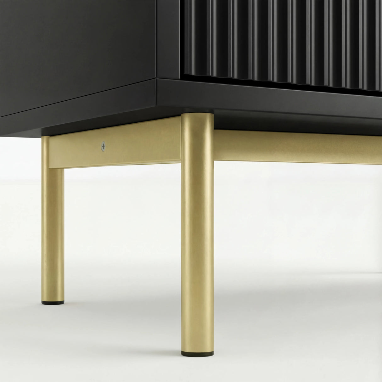 Black 6-drawer bedroom chest standing on silver metal legs with an elevated and sturdy base