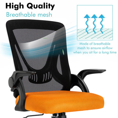 The breathable mesh backrest of the black and orange PC chair supports comfort for extended hours at your workstation.