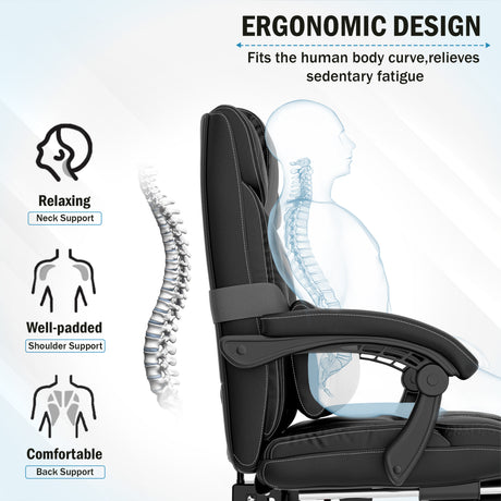 black lumbar support chair offering full ergonomic back support with visible lumbar cushion feature