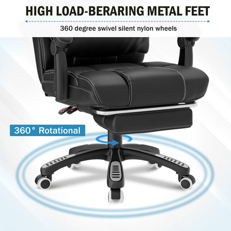 black swivel office chair with smooth-rolling wheels shown mid-spin on hardwood floor