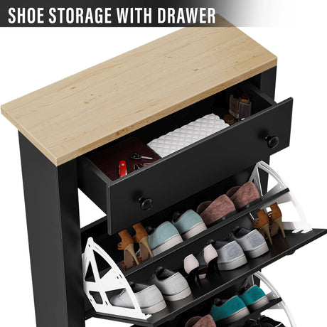 Black shoe storage with drawer from Dream Home Store in UK, perfect for organizing shoes.