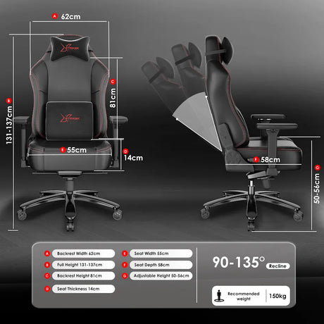 Office Gaming Chair with Wide Seat PC Computer Gamer Chair Xstriker features 90–135° recline, adjustable height, and ergonomic backrest for comfort.