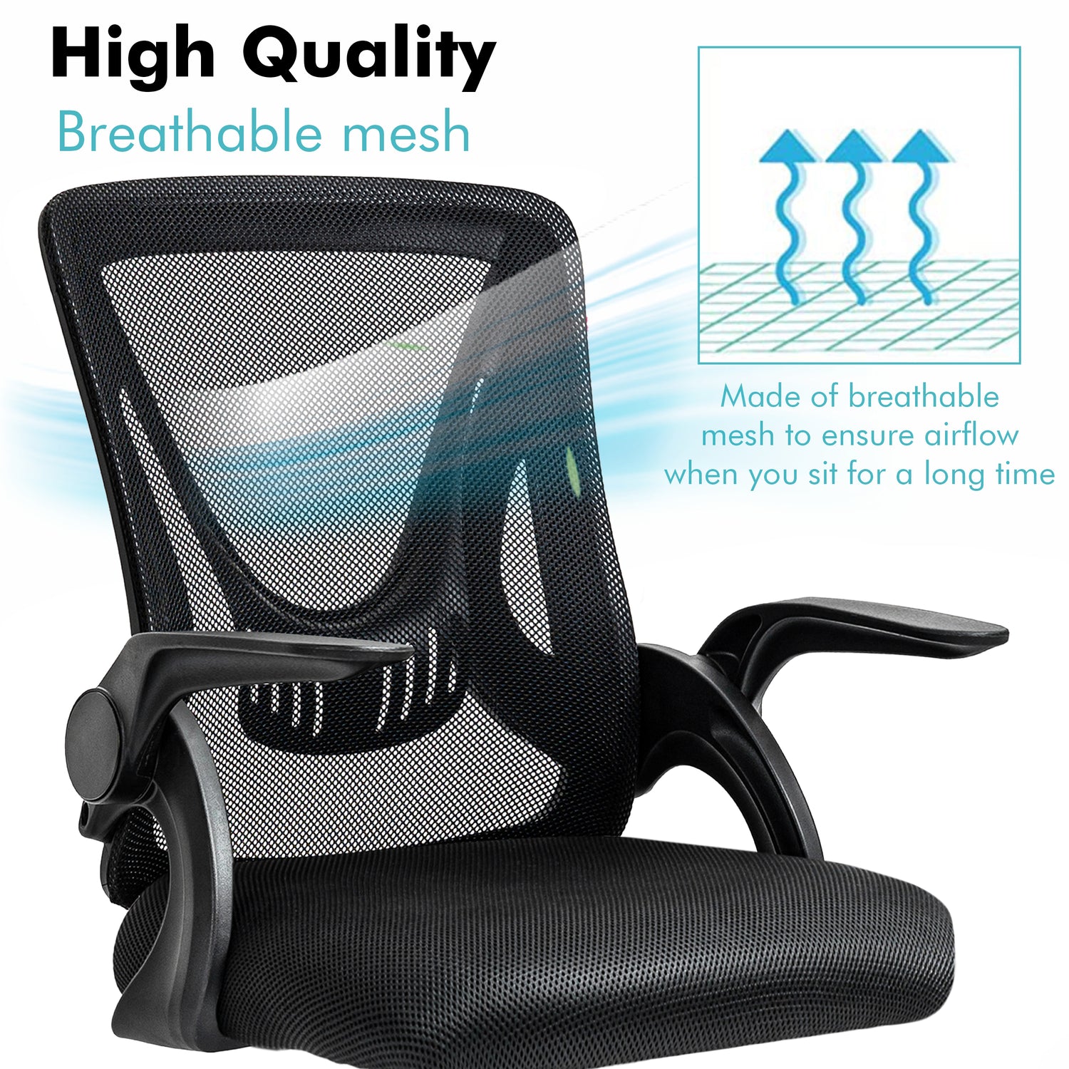 Adjustable office chair with breathable mesh backrest and tilt features for superior comfort and support.