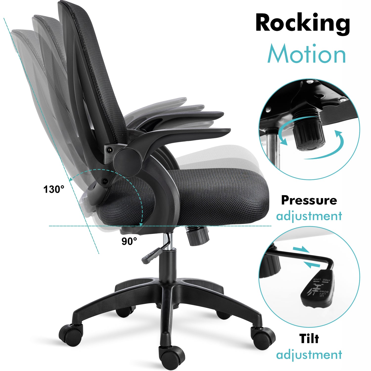 Adjustable office chair featuring height adjustment, tilt lock, and reclining option for ultimate comfort.