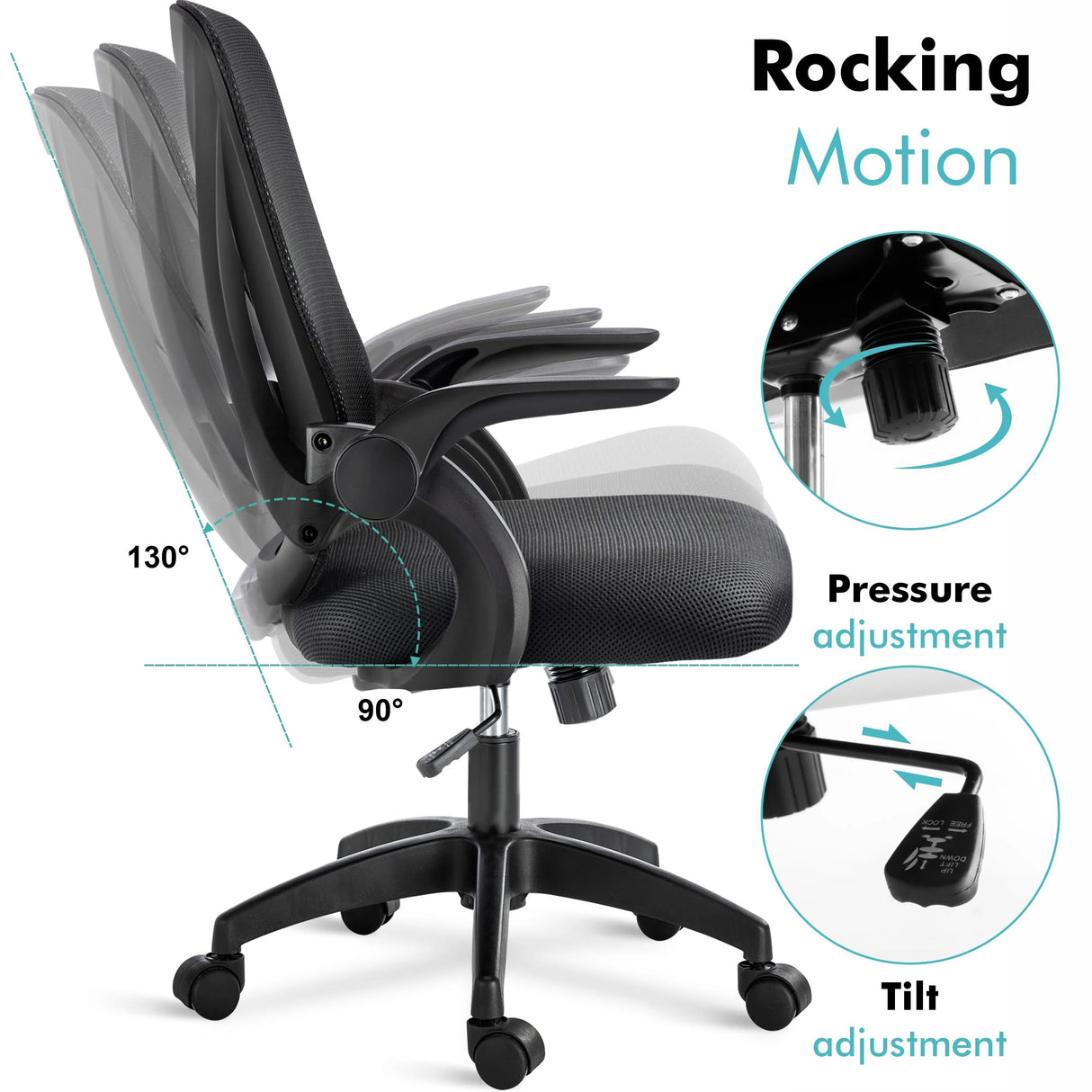 Adjustable office chair featuring height adjustment, tilt lock, and reclining option for ultimate comfort.