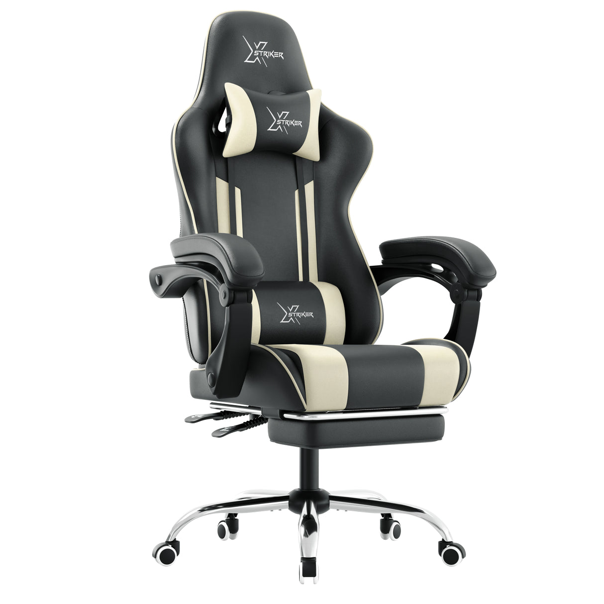 Gaming chair with black and white design on a white background