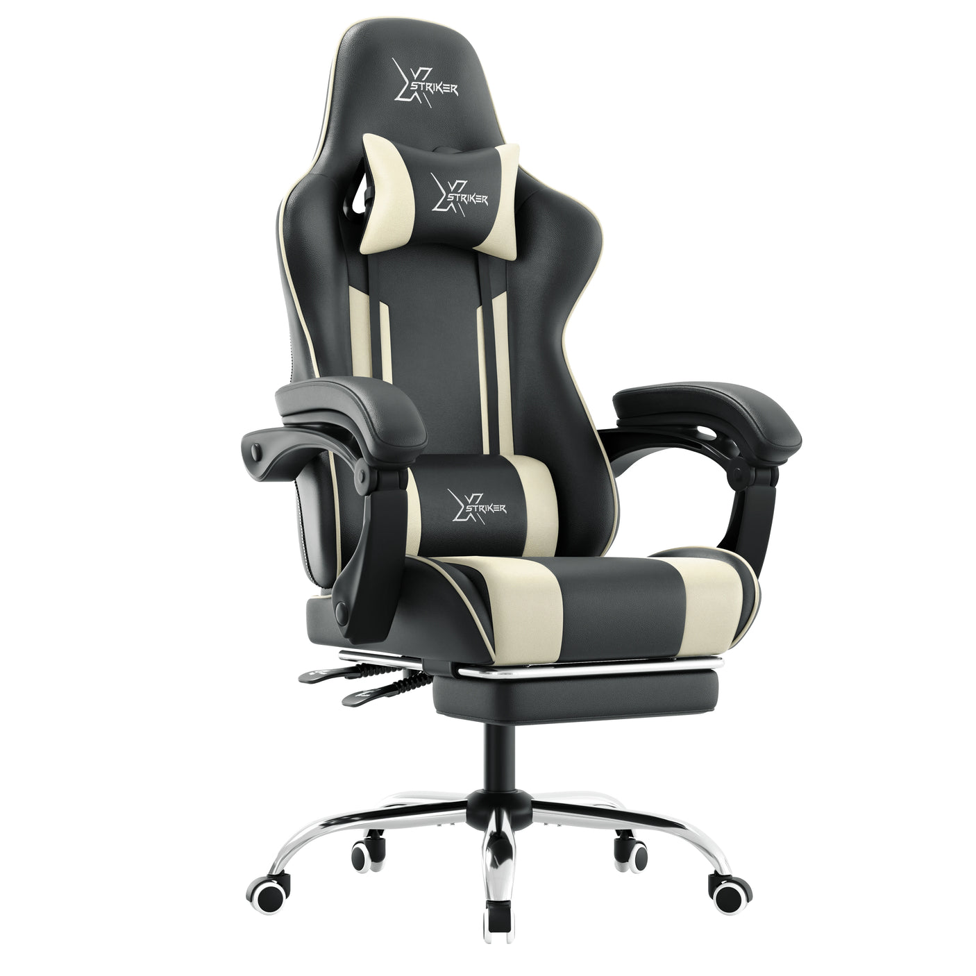 Gaming chair with black and white design on a white background