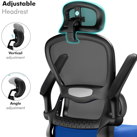 Adjustable headrest office chair with an ergonomic design with lumbar support for comfort.