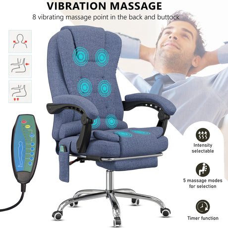 featuring massage points and a remote close-up, this blue office chair blends style with wellness features