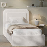 Boucle Upholstered Ottoman Storage Bed with Curved Headboard