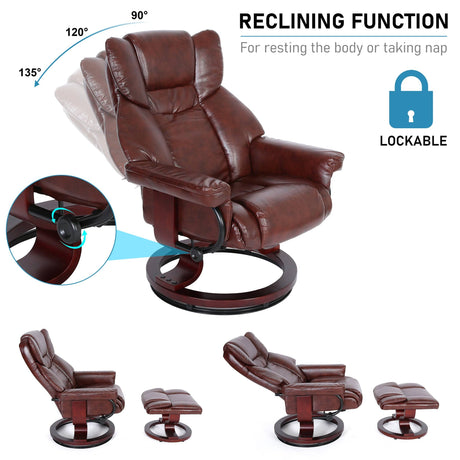 Brown Recliner Swivel Armchair With Footstool | Lounge Chair with lockable reclining function, perfect for resting or napping at home.