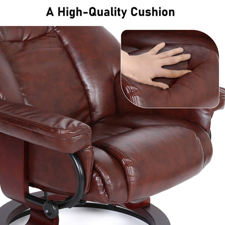 Close-up of brown leather cushion on Recliner Swivel Armchair With Footstool | Lounge Chair, showcasing plush padding and comfort.