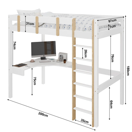 bunk bed size and dimensions 200cm x 97cm x 180cm, offering space-saving storage.
