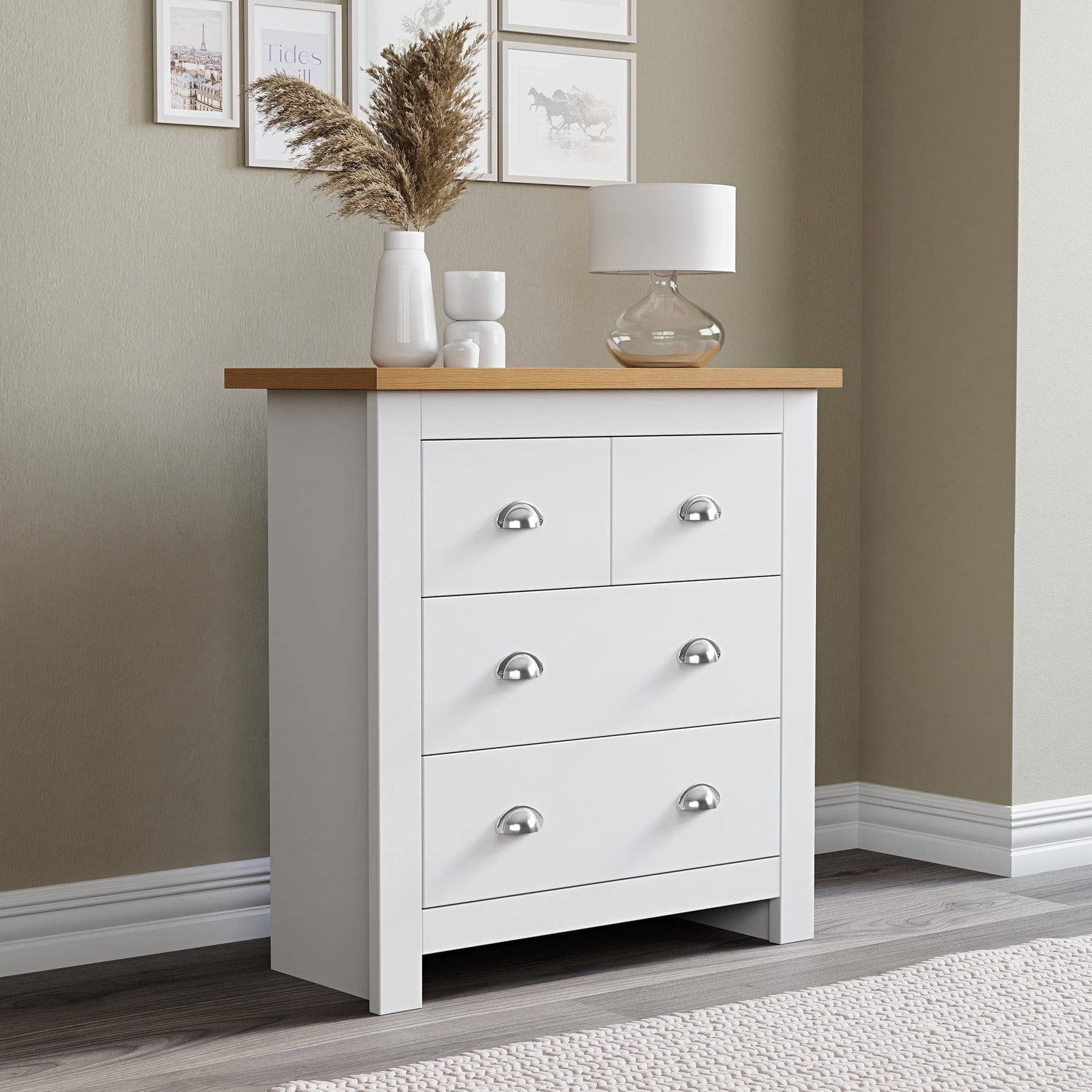 Chest of drawers in bedroom white color stylish spacious storage for modern interiors