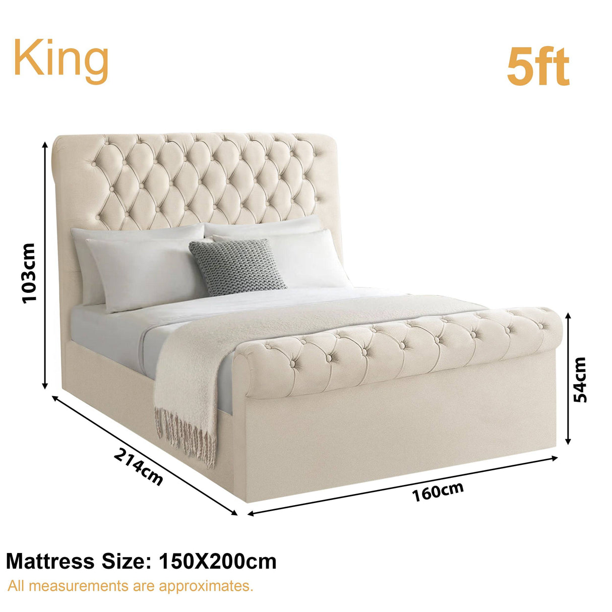 King bed size 103x214x160 cm, perfect for large bedrooms and maximum comfort