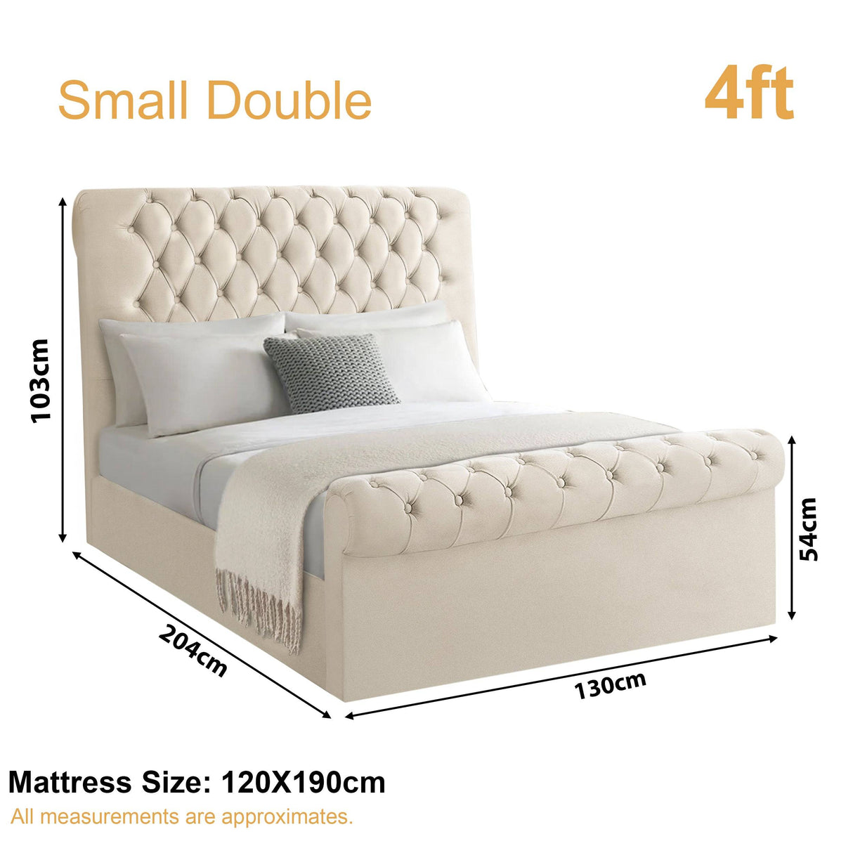 Small double bed size dimensions 103x204x130 cm, perfect for compact spaces and cozy rooms