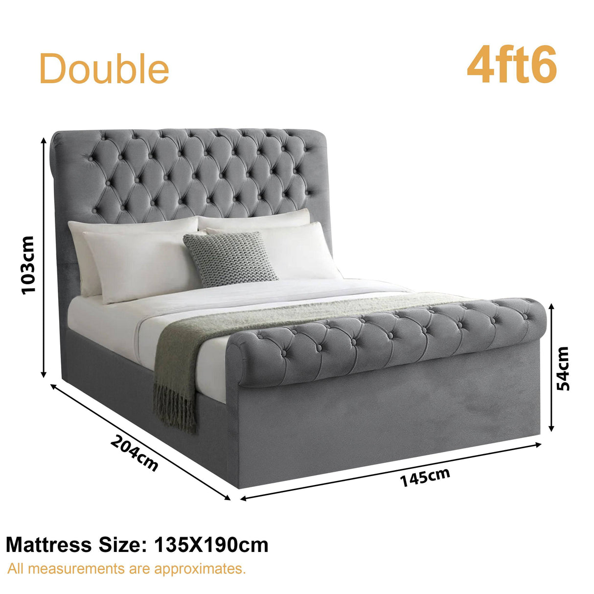 Double bed uk size 103x204x145 cm, ideal for couples and spacious bedroom setups