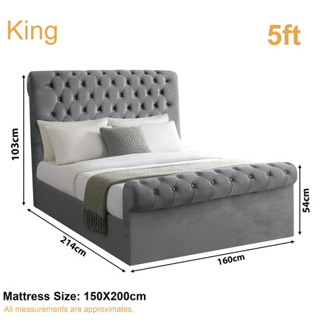 King-size bed dimensions UK 103x214x160 cm, perfect for large bedrooms and spacious comfort