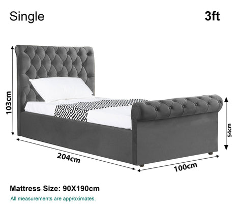 Single bed size cm 103x204x100, ideal for compact rooms or children’s bedrooms