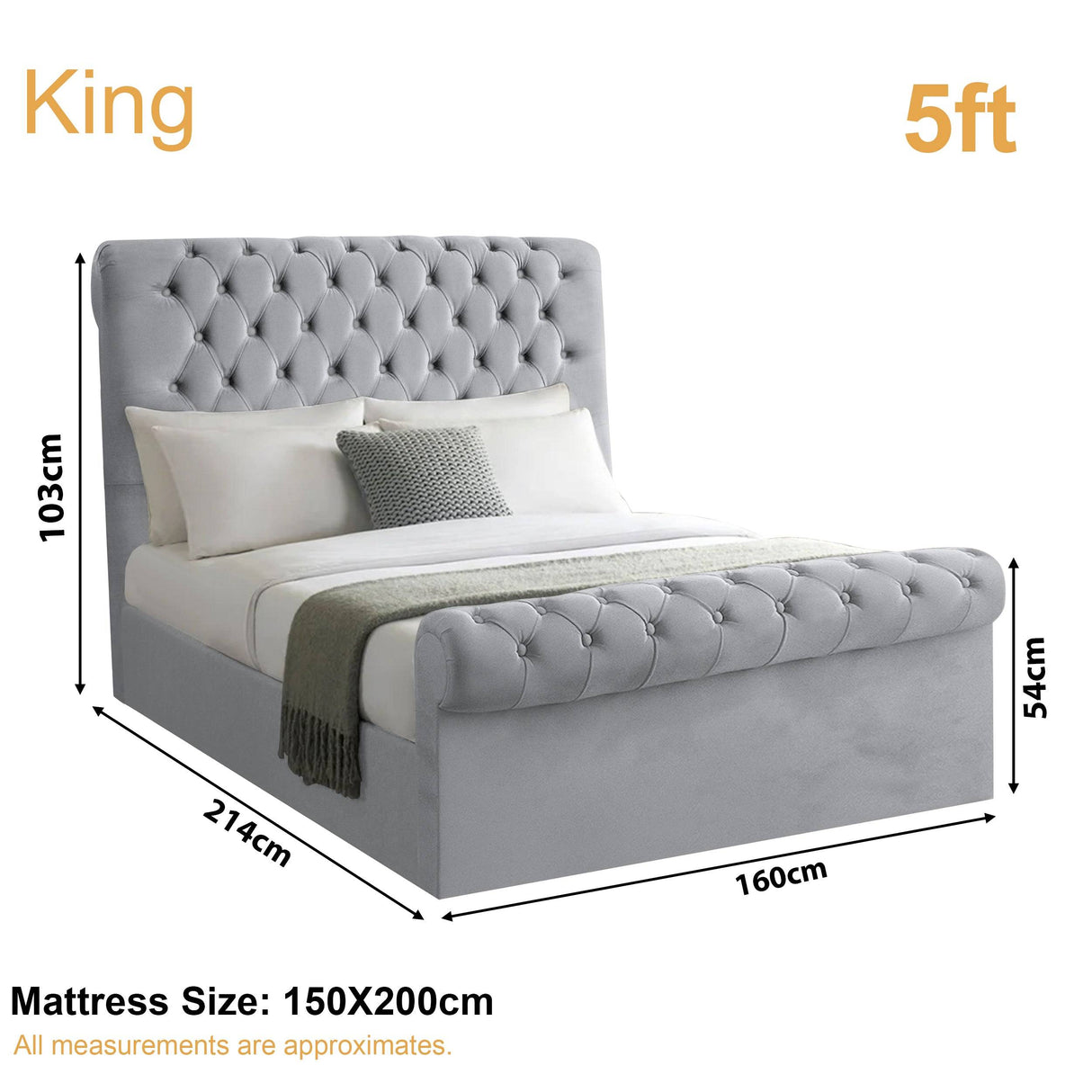 King-size bed size UK 103x214x160 cm, perfect for large bedrooms and ultimate comfort