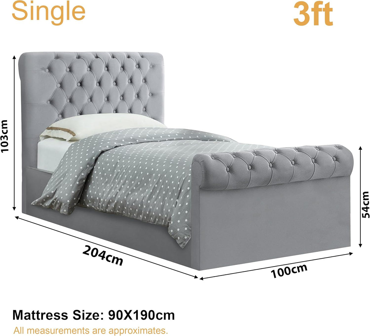 Single beds size 103x204x100 cm, ideal for small rooms or children's bedrooms