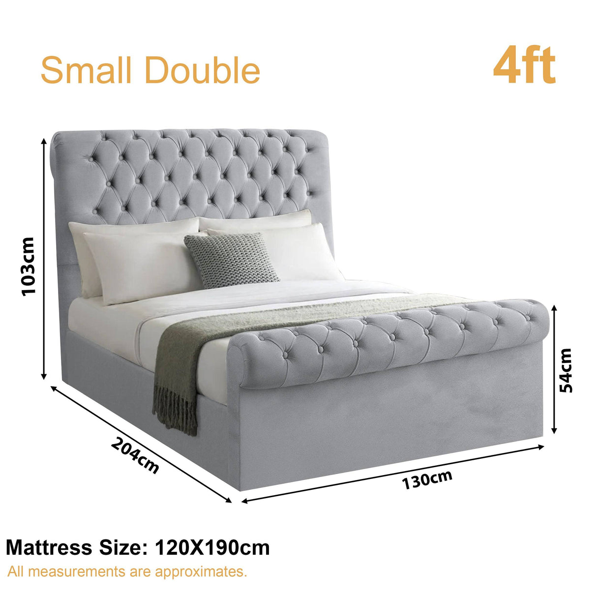 Size of small double bed uk 103x204x130 cm, perfect for compact spaces and cozy rooms