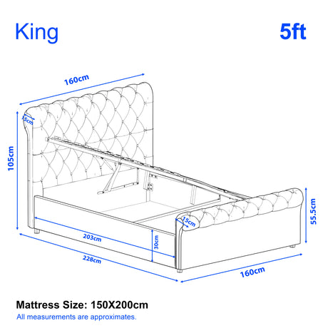 Diagram of a King size bed with dimensions labeled