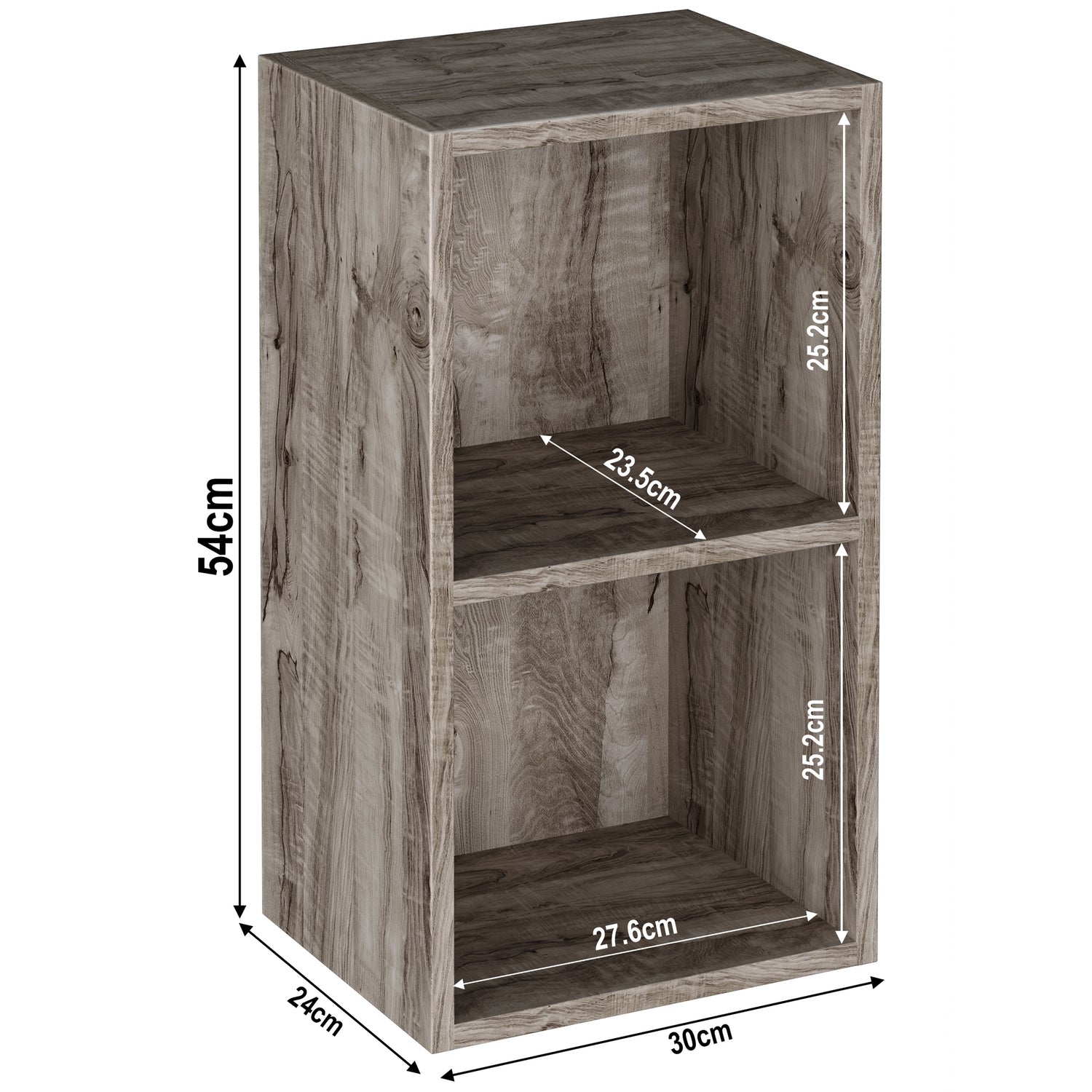 Measurement of 2-tier coach wood small bookcase uk, height 54cm and width: 30cm. Shelf dimensions: height 25.2cm and 23.5cm