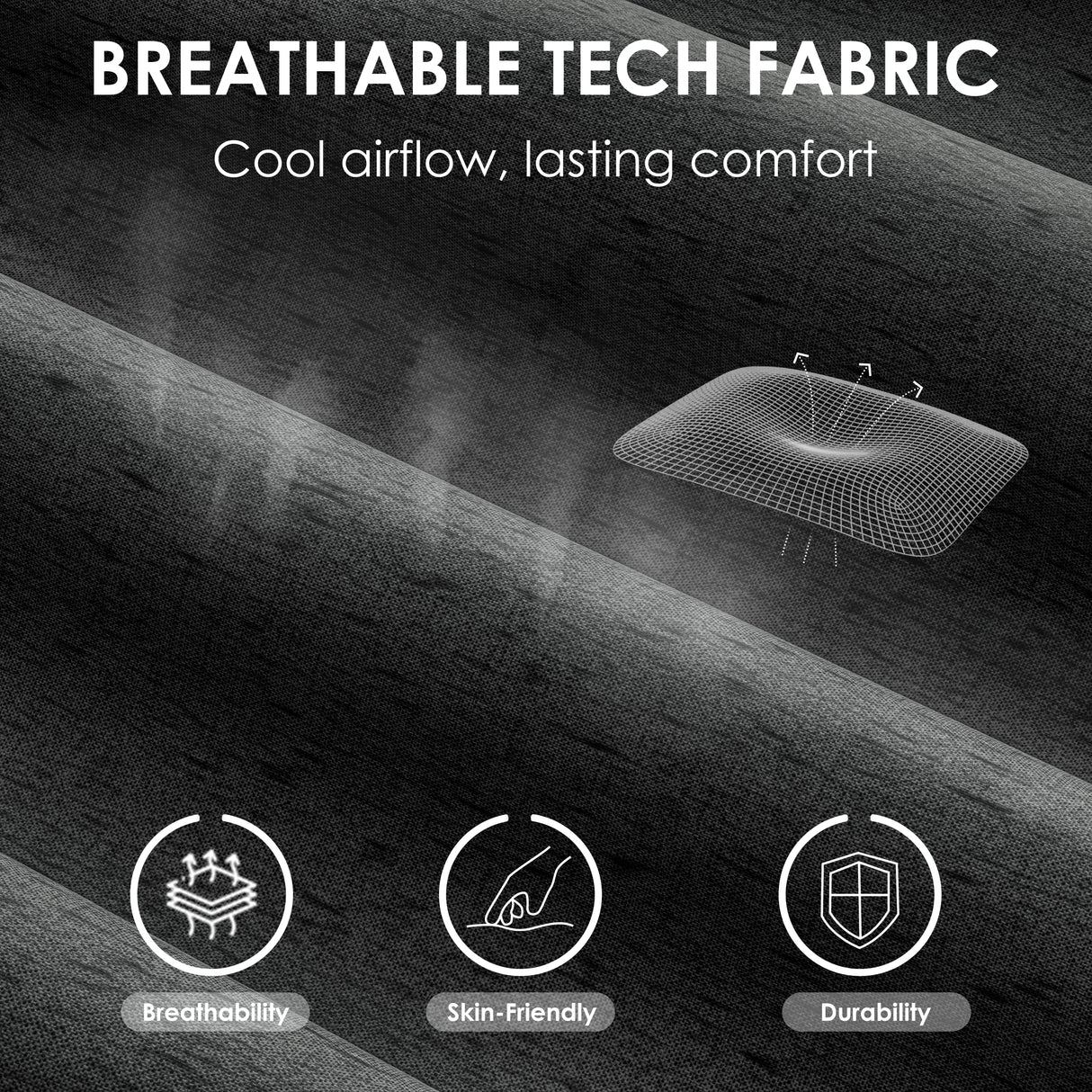 Close-up of breathable tech fabric used in the Xstriker Ergonomic Fabric Gaming Chair With 4D Armrest For Adults, highlighting airflow and comfort.