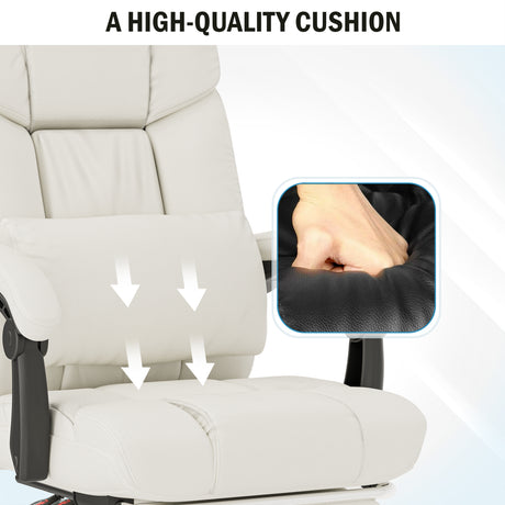 cushioned desk chair with inset showing padded seat being pressed for plush comfort