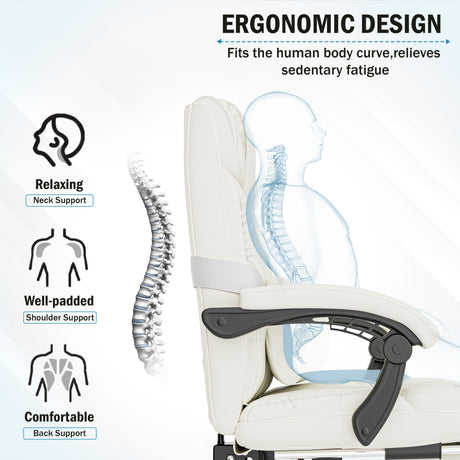 Cream ergonomic office chair offering spine-aligned back support with thick seat and backrest cushioning