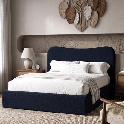 Boucle Ottoman Storage Bed with Curved Headboard
