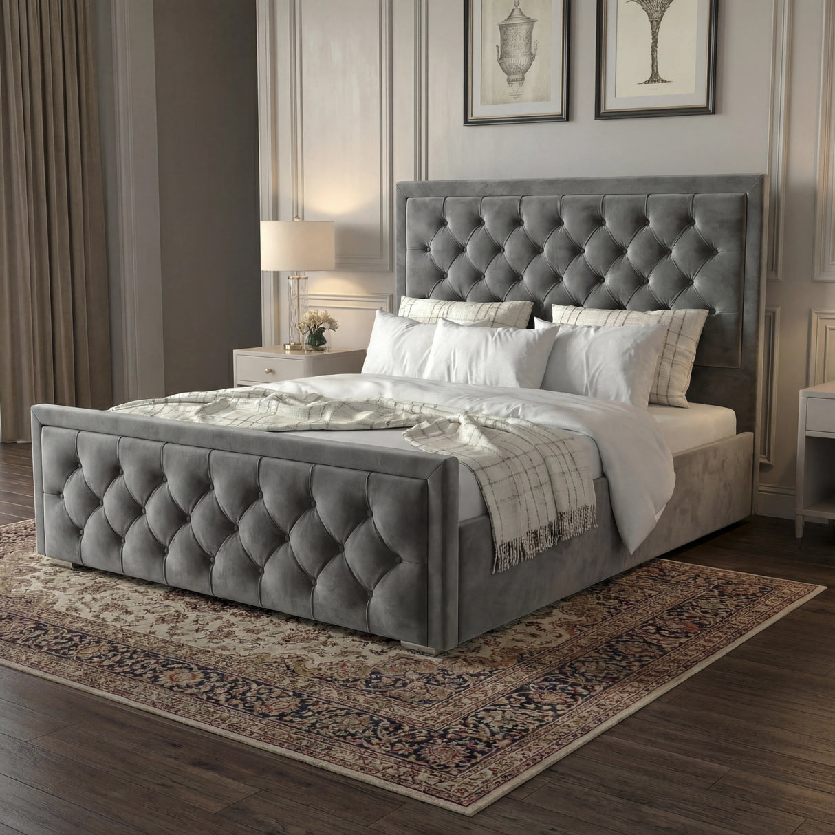 Cross Puffed Ottoman Storage Bed - Velvet Ottoman Bed Frame