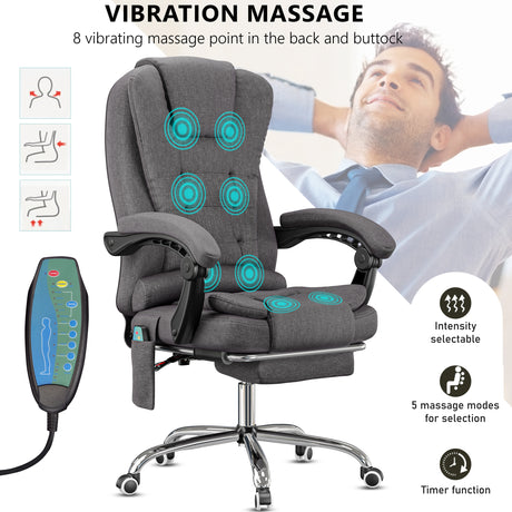featuring massage graphics and remote close-up, this dark grey office chair combines ergonomic design with relaxation