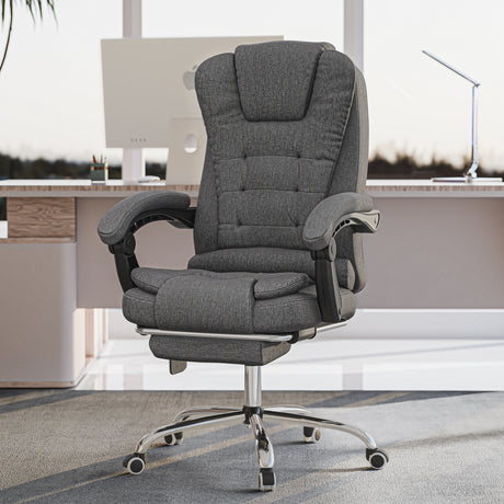 dark grey linen office chair placed in a clean office setting blends soft texture with a structured, ergonomic design