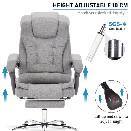 Dark grey linen adjustable chair features 10 cm height adjustment with SGS-4 gas lift and knob.