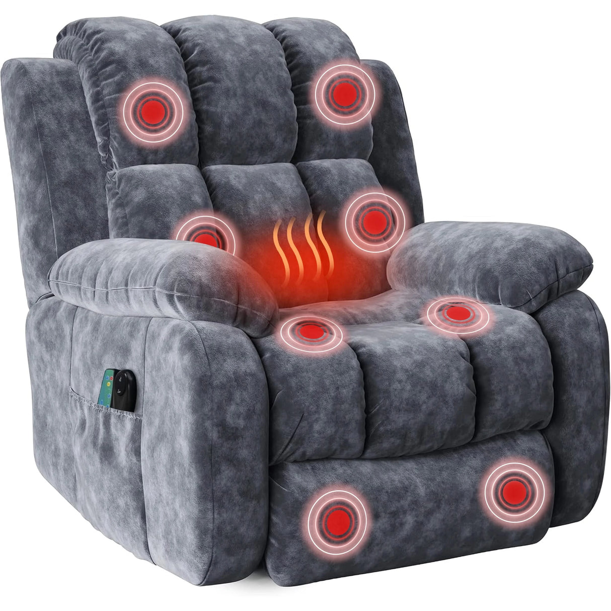 Dark grey electric riser recliner chair with 8 point massage and easy-to-use remote control for added comfort